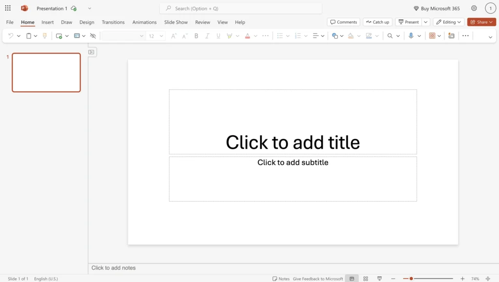 Screenshot of a Blank Presentation by Microsoft